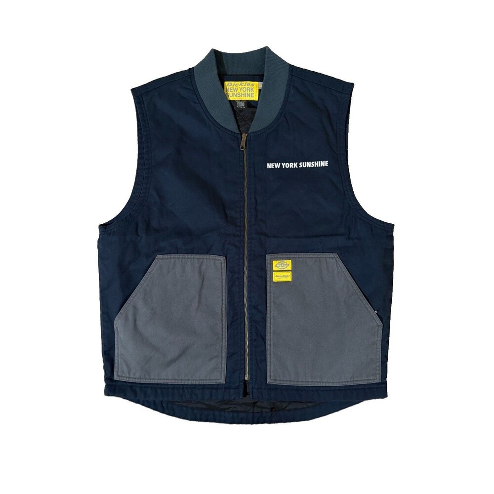 19/100 Dickies New York Sunshine Install Team Navy Blue Quilt Lined Vest XL